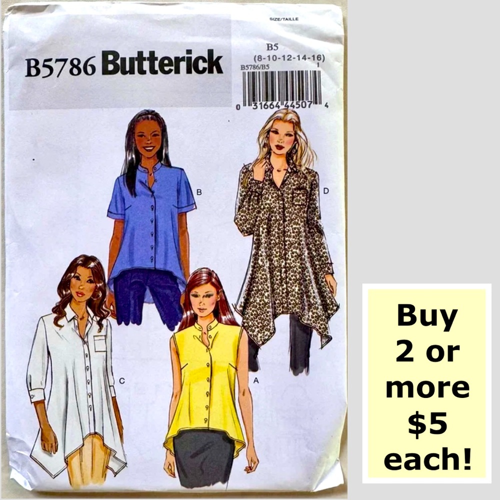Butterick B5786 Shirt Uncut Sewing Pattern Misses’ 8-10-12-14-16